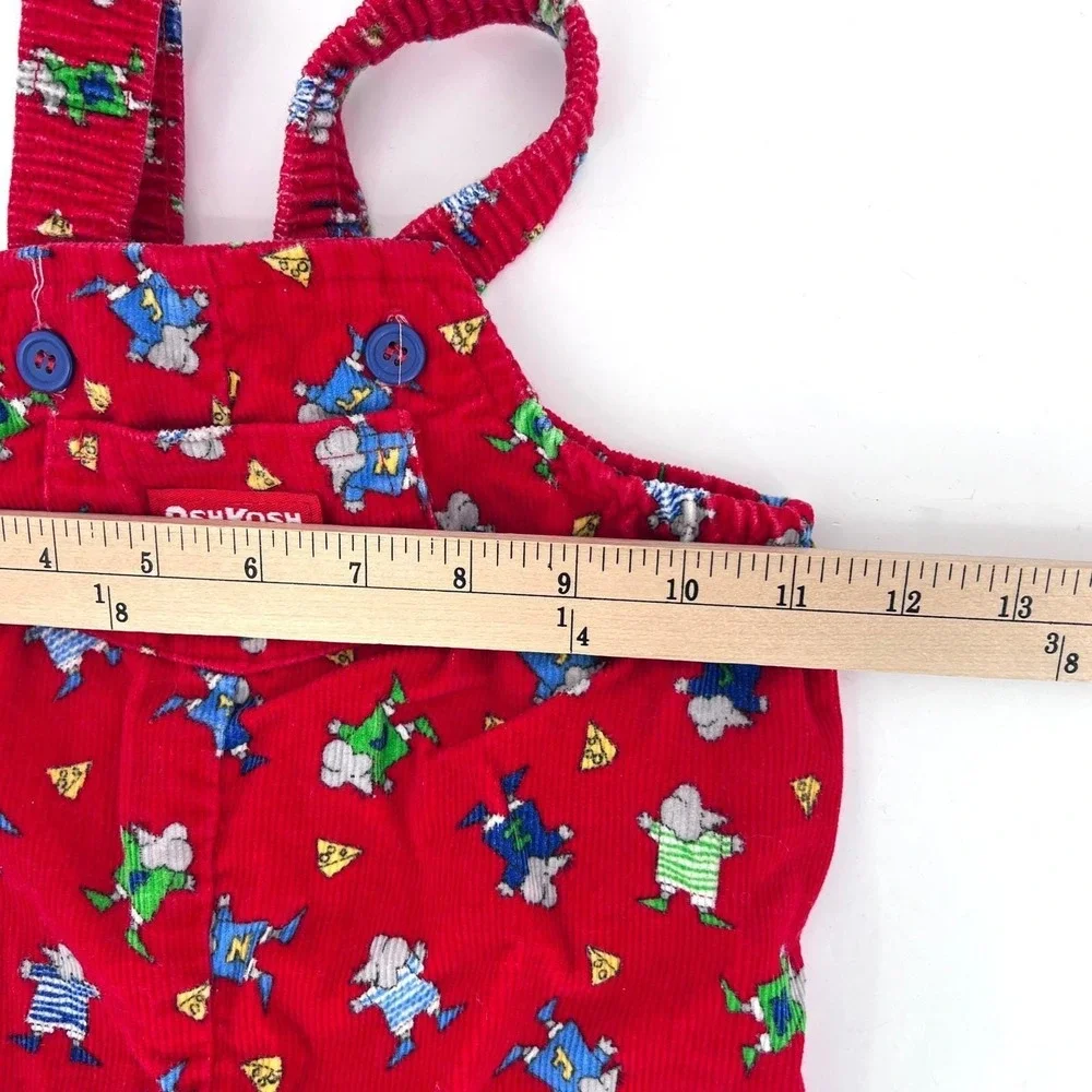 vintage OshKosh Corduroy‎ Overalls Mouse Cheese Novelty Print Baby 6/9 months